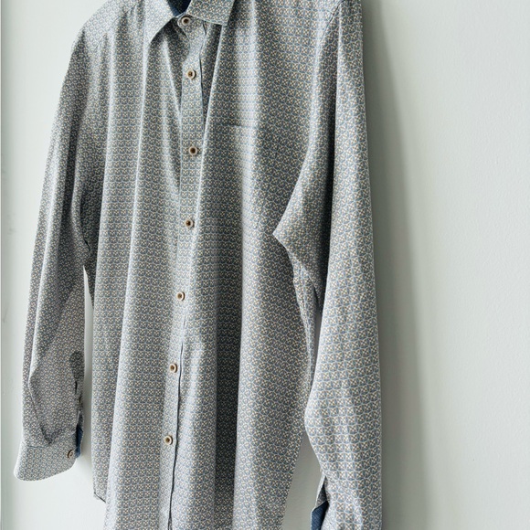 Johnston & Murphy Button Up Shirt Geometric Cotton Pockets Mens L Preppy Office - Picture 3 of 12